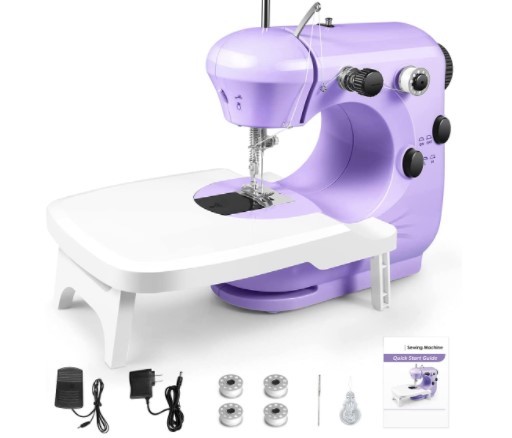 Mini Sewing Machine for Thick & Multiple Layers Fabrics Blue Foot Pedal Operation 2 Speed Embroidery Stitching Heavy Duty Quilting Machine Easy to Use with Extension Table